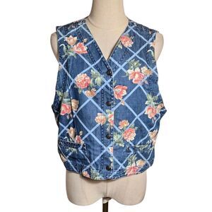 Lizwear Liz Claiborne Vintage Floral Denim Vest Or Shirt
